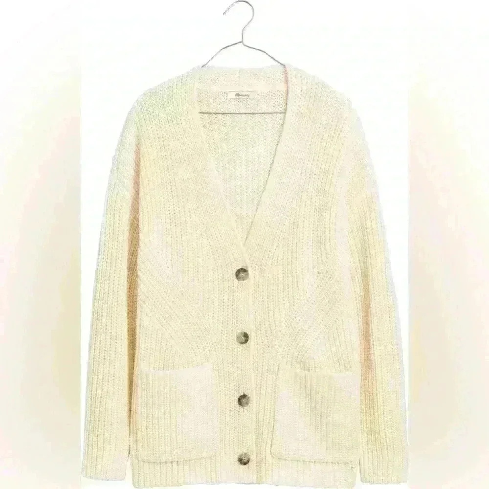 Madewell textured stitch, chunky knit button front cardigan sz MED. fall classic